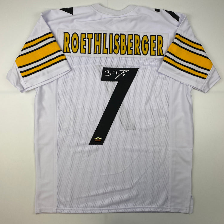 Facsimile Autographed Ben Roethlisberger Pittsburgh White Reprint Laser Auto Football Jersey Size Men's XL