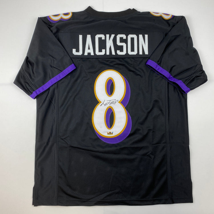 Facsimile Autographed Lamar Jackson Baltimore Black Reprint Laser Auto Football Jersey Size Men's XL