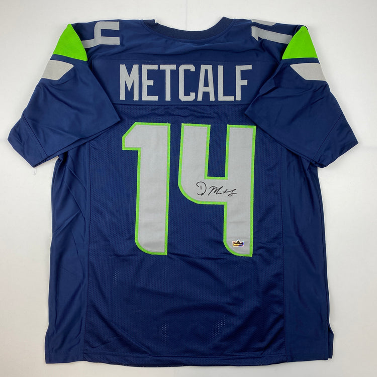 Facsimile Autographed D.K. DK Metcalf Seattle Blue Reprint Laser Auto Football Jersey Size Men's XL