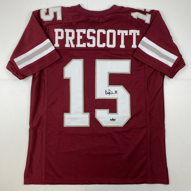 Facsimile Autographed Dak Prescott Mississippi State Maroon Reprint Laser Auto College Football Jersey Size Men's XL