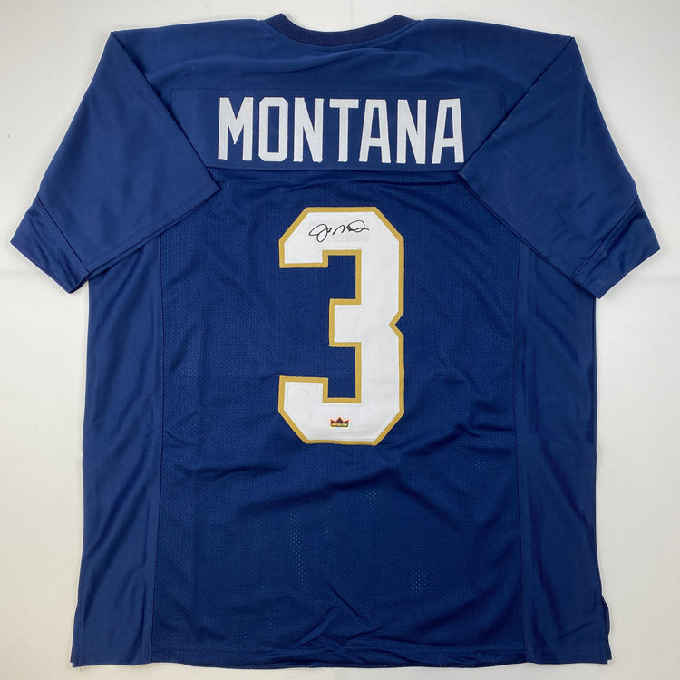 Facsimile Autographed Joe Montana Notre Dame Blue Reprint Laser Auto College Football Jersey Size Men's XL
