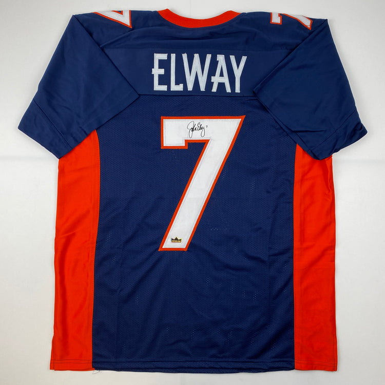 Facsimile Autographed John Elway Denver Blue Reprint Laser Auto Football Jersey Size Men's XL