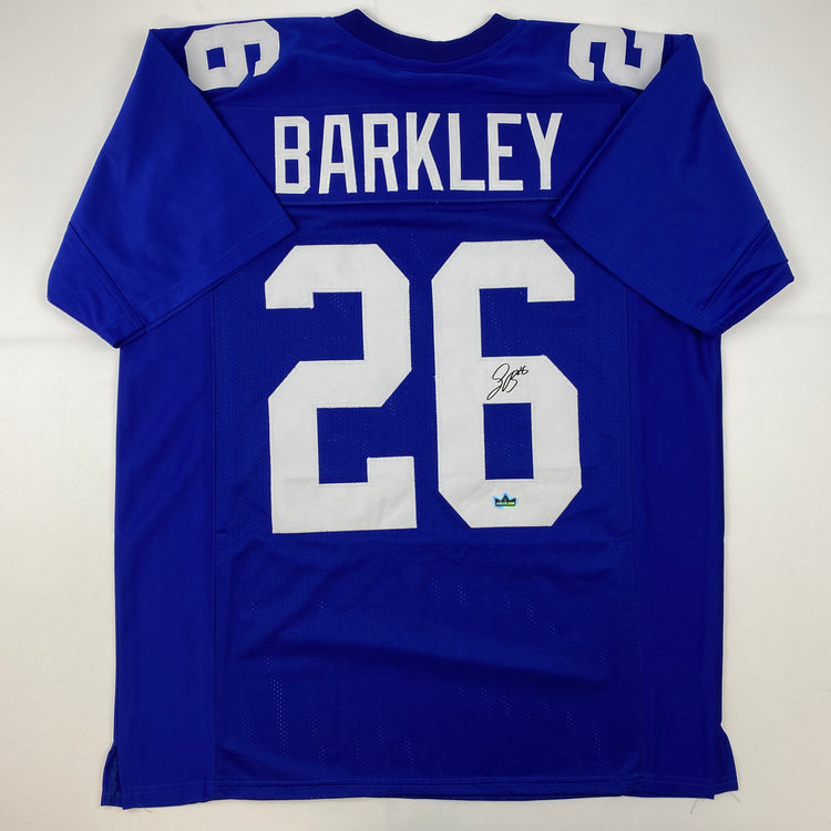 Facsimile Autographed Saquon Barkley New York Blue Reprint Laser Auto Football Jersey Size Men's XL