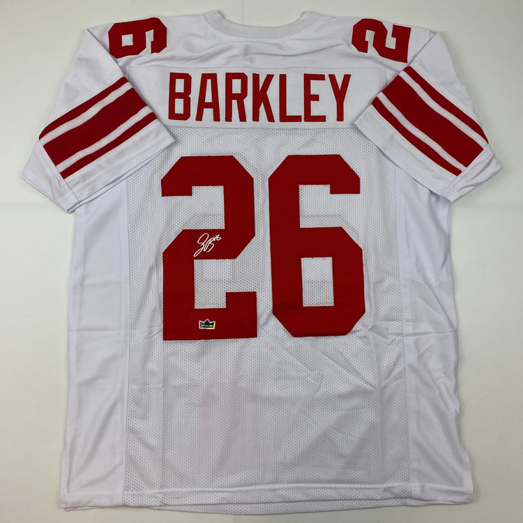Facsimile Autographed Saquon Barkley New York White Reprint Laser Auto Football Jersey Size Men's XL
