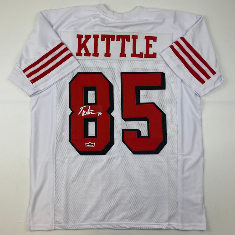 Facsimile Autographed George Kittle San Francisco White Alternate Reprint Laser Auto Football Jersey Size Men's XL