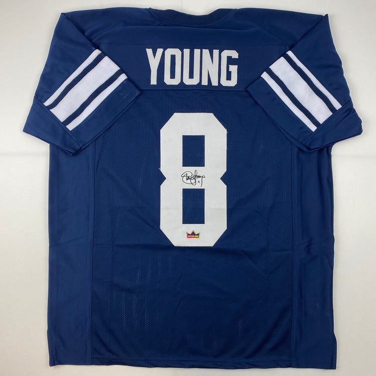 Facsimile Autographed Steve Young BYU Blue Reprint Laser Auto College Football Jersey Size Men's XL