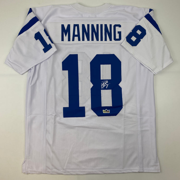 Facsimile Autographed Peyton Manning Indianapolis White Reprint Laser Auto Football Jersey Size Men's XL