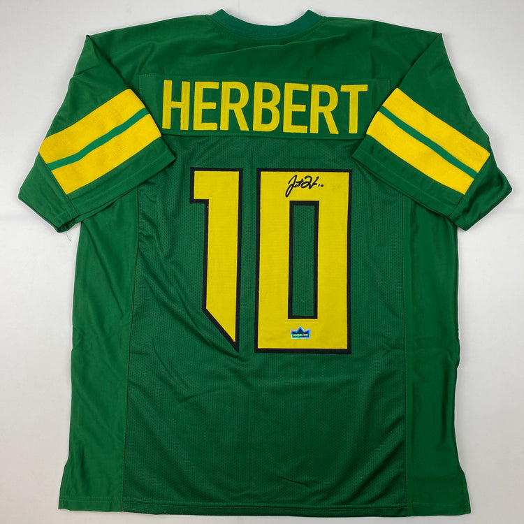 Facsimile Autographed Justin Herbert Oregon Green Reprint Laser Auto College Football Jersey Size Men's XL