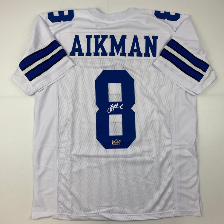 Facsimile Autographed Troy Aikman Dallas White Reprint Laser Auto Football Jersey Size Men's XL