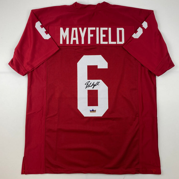 Facsimile Autographed Baker Mayfield Oklahoma Red Reprint Laser Auto College Football Jersey Size Men's XL