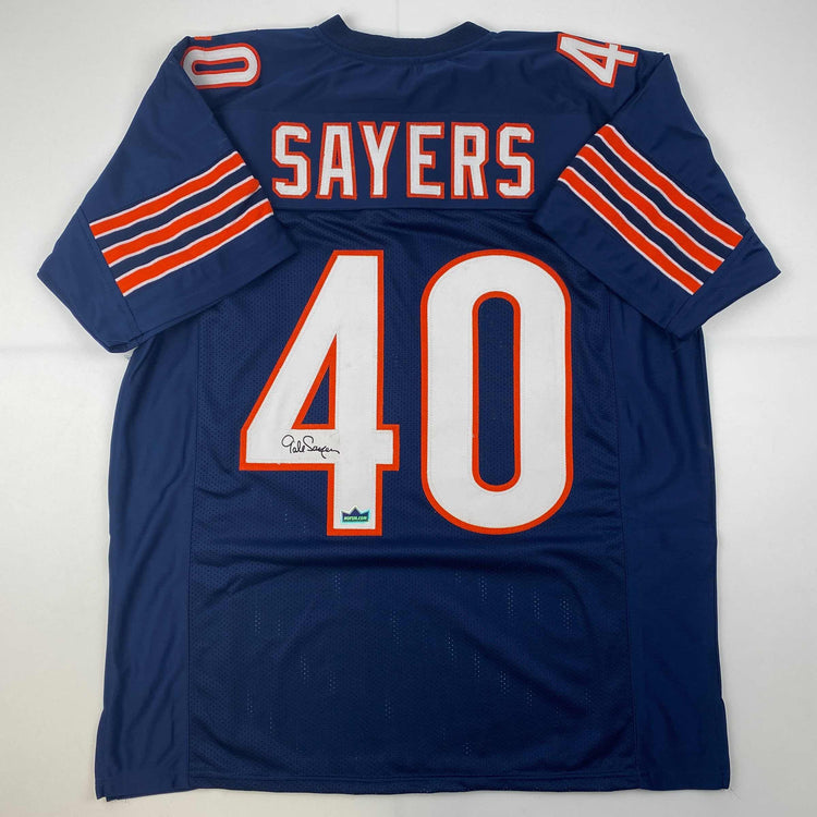 Facsimile Autographed Gale Sayers Chicago Blue Reprint Laser Auto Football Jersey Size Men's XL