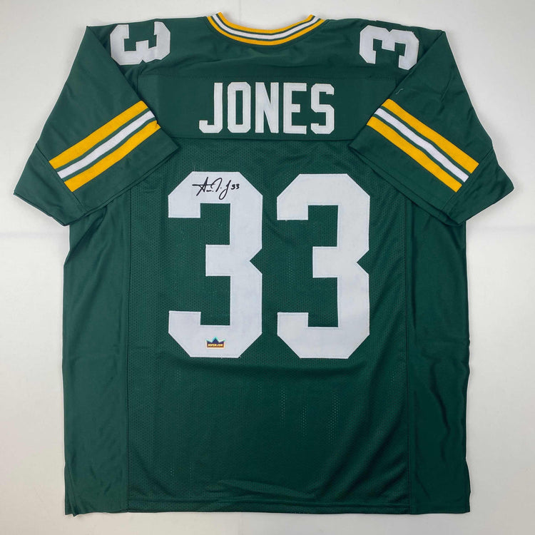 Facsimile Autographed Aaron Jones Green Bay Green Reprint Laser Auto Football Jersey Size Men's XL