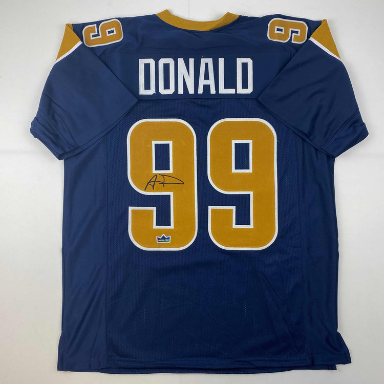 Facsimile Autographed Aaron Donald Los Angeles LA Navy Blue Reprint Laser Auto Football Jersey Size Men's XL