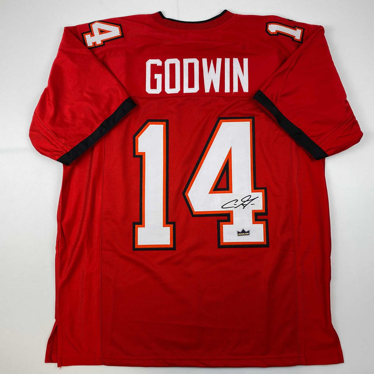 Facsimile Autographed Chris Godwin Tampa Bay Red Reprint Laser Auto Football Jersey Size Men's XL