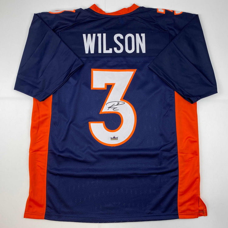 Facsimile Autographed Russell Wilson Denver Blue Reprint Laser Auto Football Jersey Size Men's XL