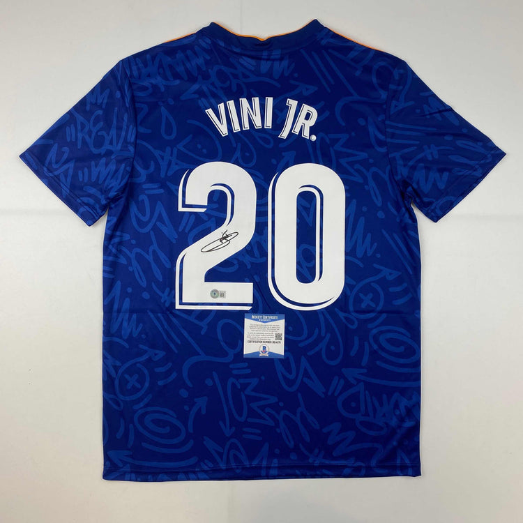 Autographed/Signed Vini Vinicius Jr. Real Madrid Blue Soccer Jersey Beckett BAS COA