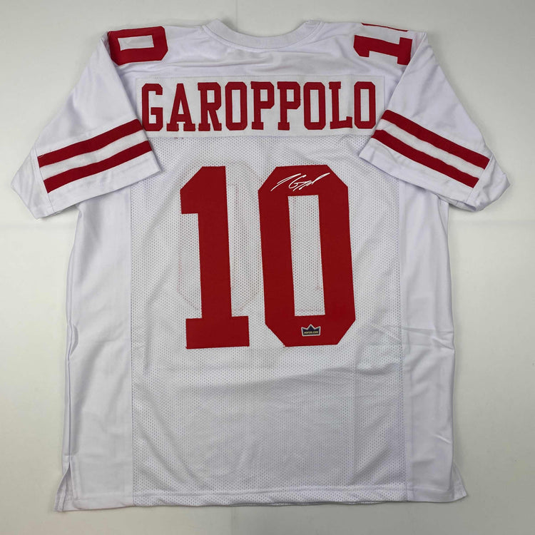 Facsimile Autographed Jimmy Garoppolo San Francisco White Reprint Laser Auto Football Jersey Size Men's XL