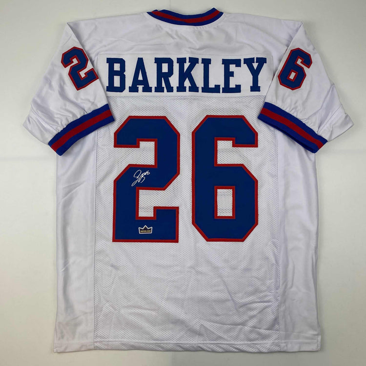 Facsimile Autographed Saquon Barkley New York Color Rush White Reprint Laser Auto Football Jersey Size Men's XL