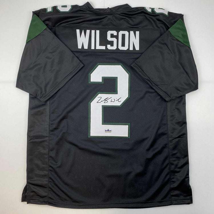 Facsimile Autographed Zach Wilson New York Black Reprint Laser Auto Football Jersey Size Men's XL