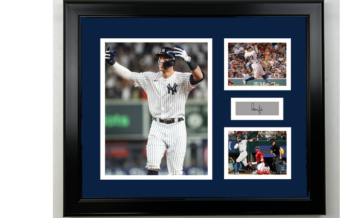 Framed Aaron Judge New York Yankees Facsimile Laser Engraved Signature Baseball 14x11 3 Photo Collage