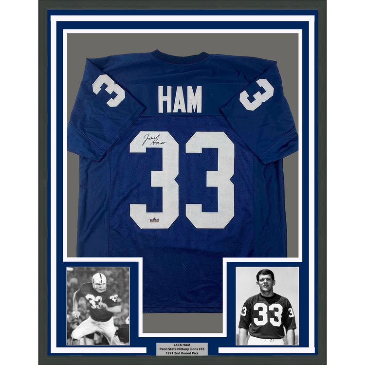 Framed Facsimile Autographed Jack Ham 35x39 Penn State Blue Reprint Laser Auto College Football Jersey