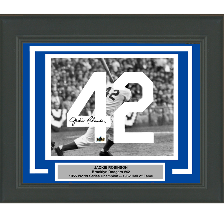 Framed Jackie Robinson Facsimile Autographed Jersey Number 20x24 Brooklyn Dodgers Reprint Laser Auto Baseball Photo