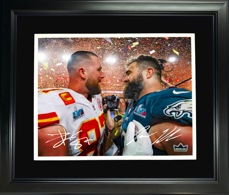 Framed Jason Kelce Travis Kelce Super Bowl LVII Dual Facsimile Laser Engraved Signature Auto 11"x14" Football Photo HOFSM Holo