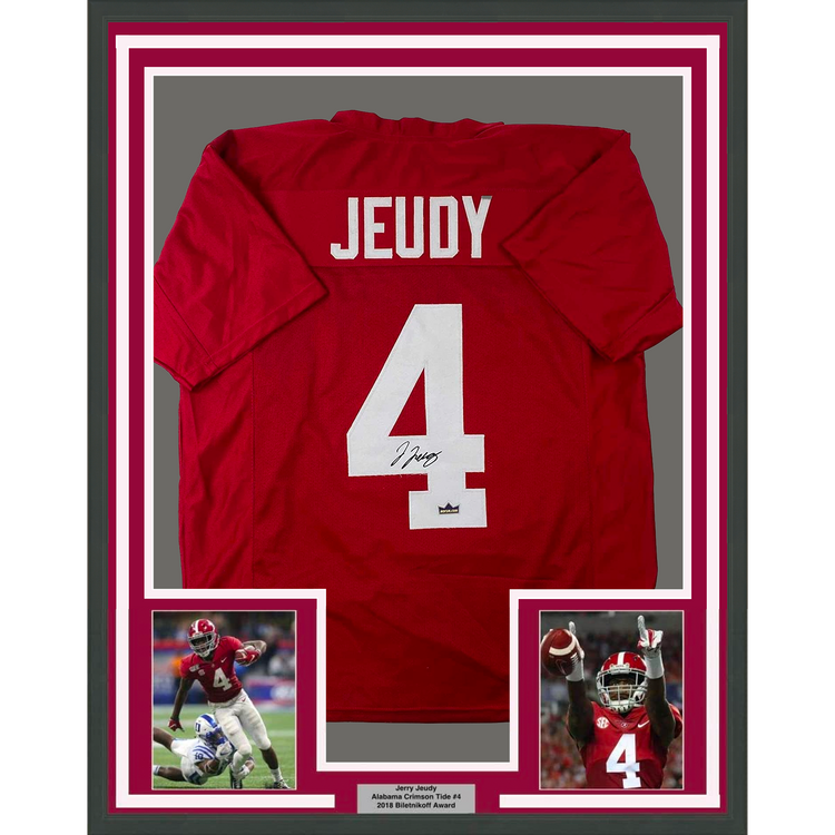 Framed Facsimile Autographed Jerry Jeudy 35x39 Alabama Red Reprint Laser Auto College Football Jersey