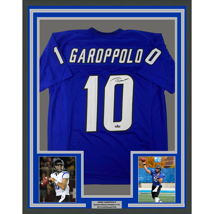 Framed Facsimile Autographed Jimmy Garoppolo 35x39 Eastern Illinois Blue Reprint Laser Auto College Football Jersey