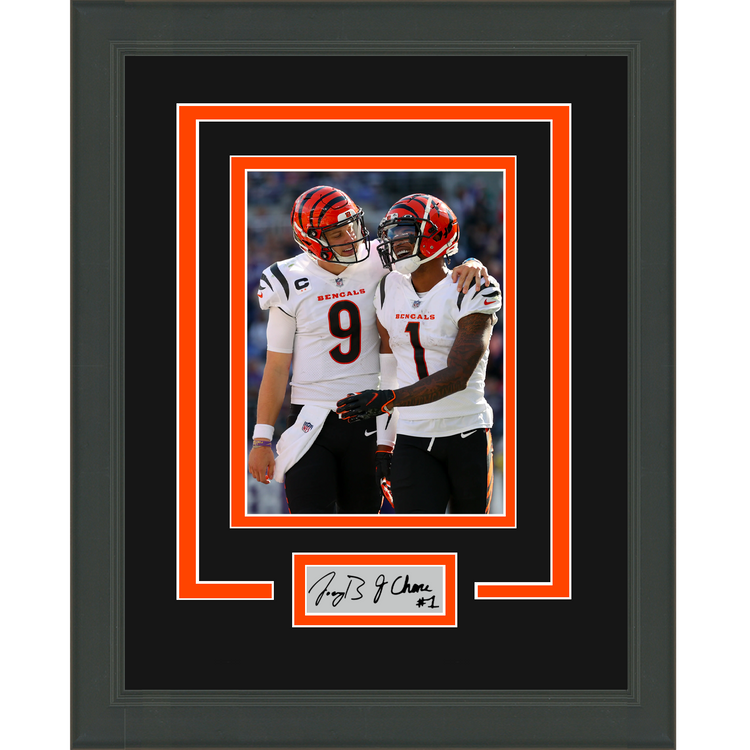 Framed Joe Burrow Ja'Marr Chase Facsimile Laser Engraved Signature Auto Cincinnati Bengals 11x14 Football Photo