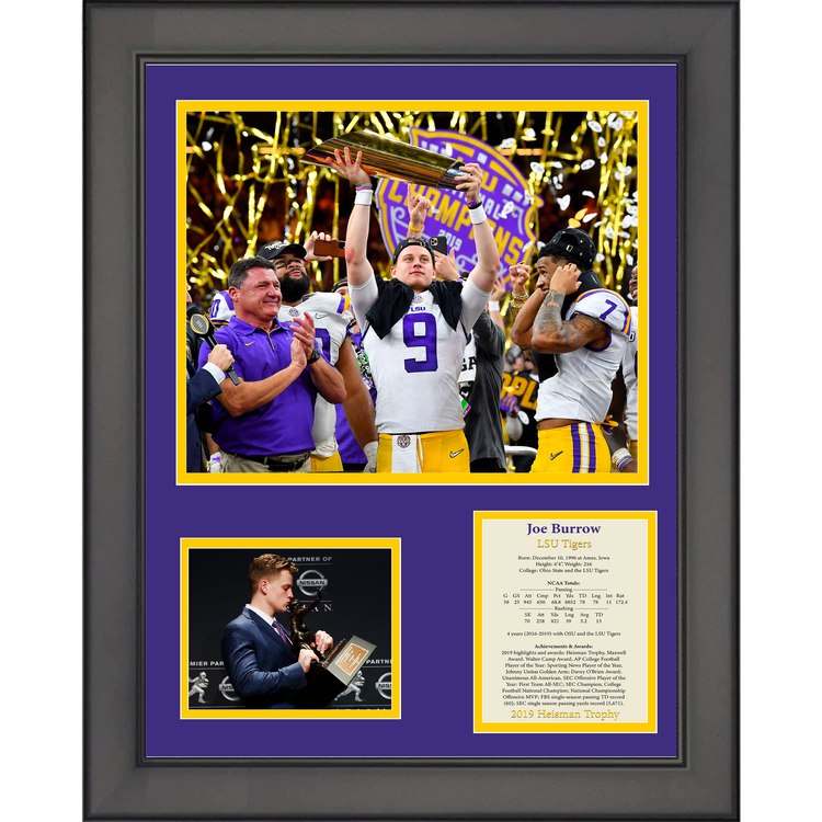 Framed Joe Burrow LSU Tigers National Champion Heisman Trophy 11"x14" College Football Three Photo Collage