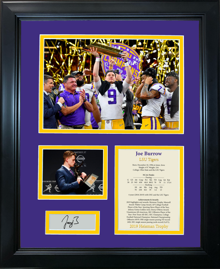 Framed Joe Burrow LSU Tigers National Champion Heisman Trophy Facsimile Laser Engraved Signature Auto 11"x14" College Football Photo Sig Collage