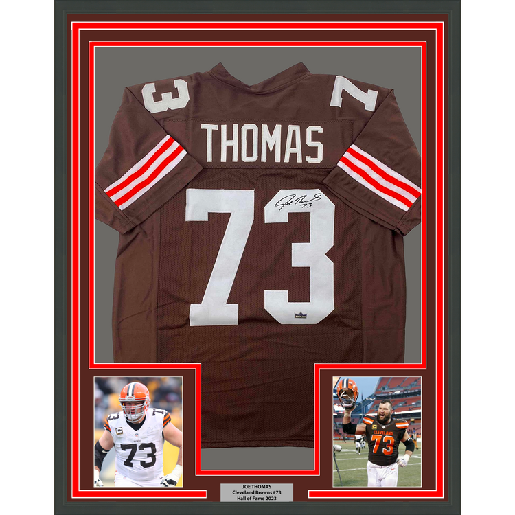 Framed Facsimile Autographed Joe Thomas 35x39 Cleveland Brown Reprint Laser Auto Football Jersey