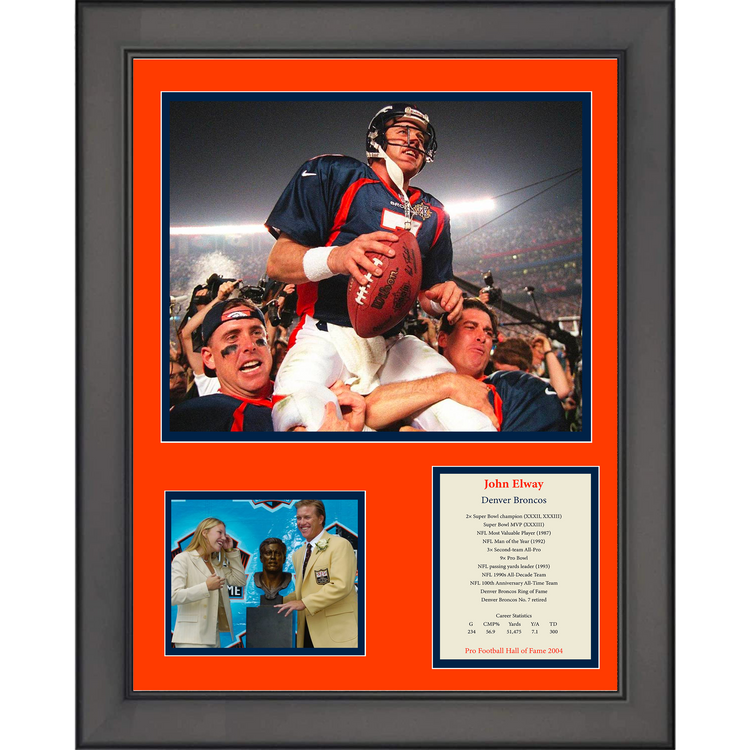 Framed John Elway Hall of Fame Denver Broncos Football 11"x14" Three Photo Collage