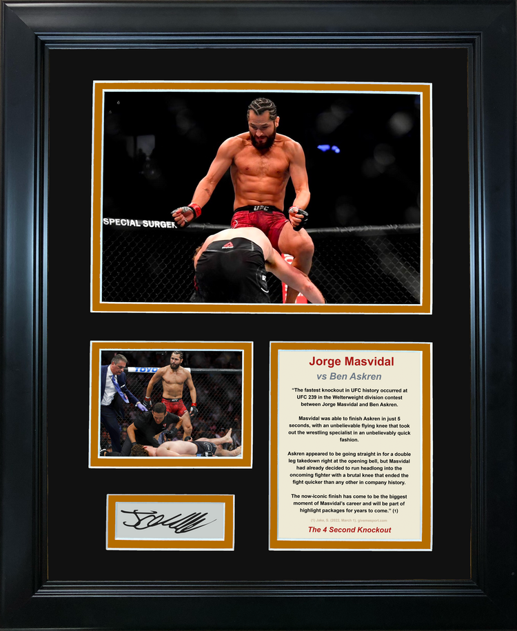 Framed Jorge Masvidal 4 Second KO Knockout Facsimile Laser Engraved Signature Auto UFC MMA 11"x14" Photo Sig Collage