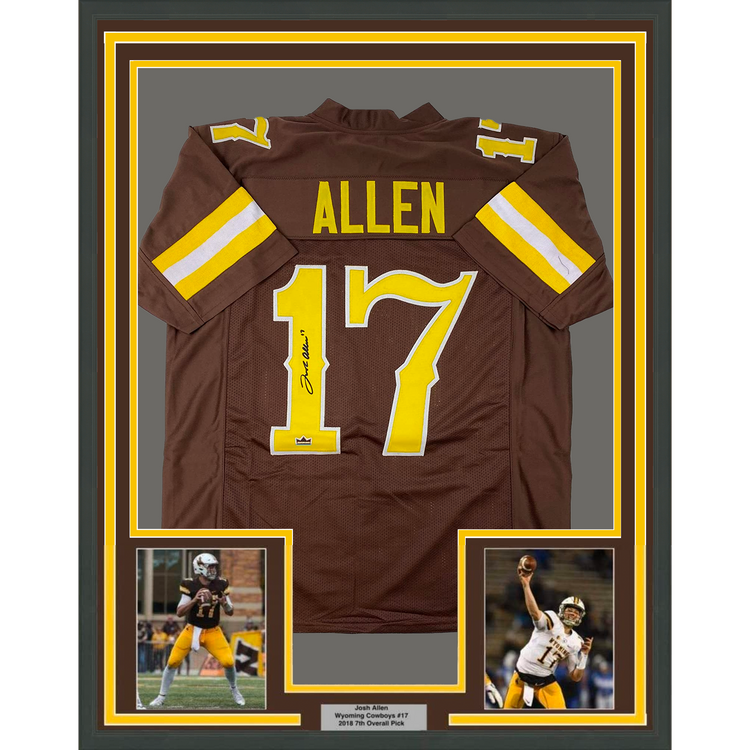 Framed Facsimile Autographed Josh Allen 35x39 Wyoming Brown Reprint Laser Auto College Football Jersey Size Men's XL