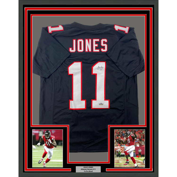 Framed Facsimile Autographed Julio Jones 35x39 Atlanta Black Retro Reprint Laser Auto Football Jersey