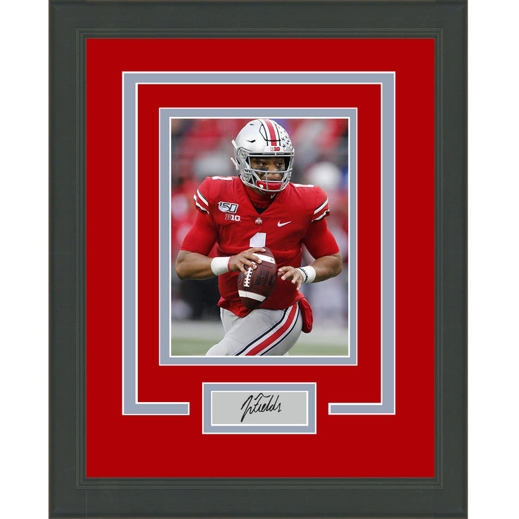 Framed Justin Fields Facsimile Laser Engraved Signature Auto Ohio State Buckeyes 11x14 Football Photo