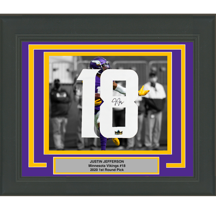 Framed Justin Jefferson Facsimile Autographed Jersey Number 23x21 Minnesota Vikings Reprint Laser Auto Football Photo