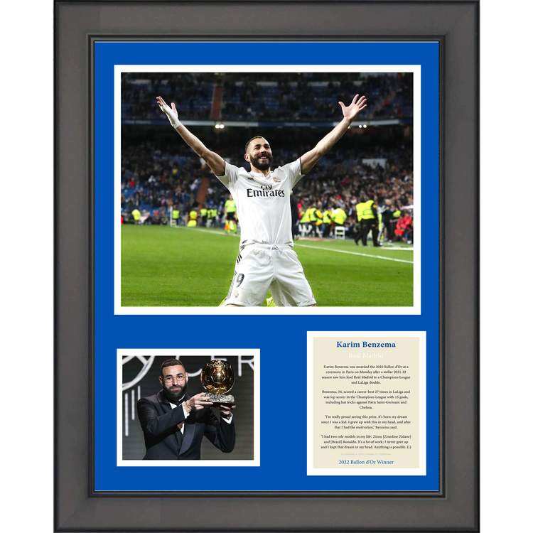 Framed Karim Benzema 2022 Ballon d'Or Real Madrid Soccer Futbol 11"x14" Three Photo Collage