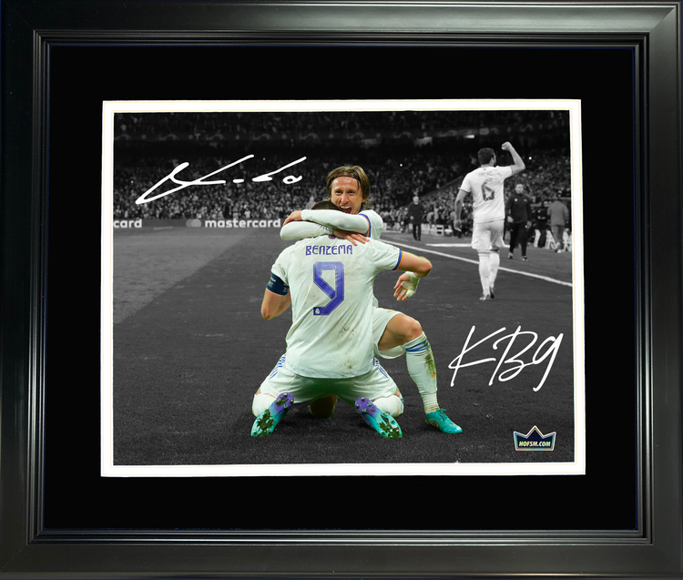 Framed Luka Modric Karim Benzema Real Madrid Dual Facsimile Laser Engraved Signature Auto 11"x14" Soccer Photo HOFSM Holo