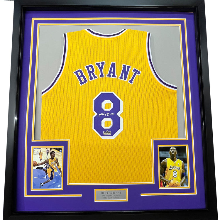 Framed Facsimile Autographed Kobe Bryant 35x39 #8 Los Angeles LA Yellow Reprint Laser Auto Basketball Jersey