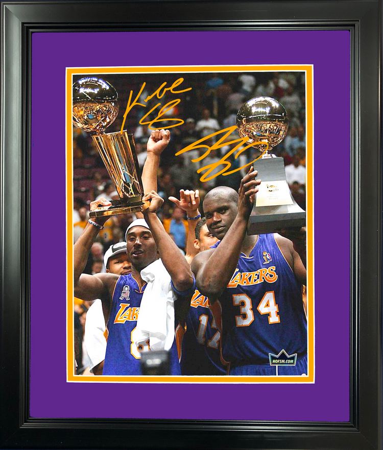 Framed Kobe Bryant Shaquille O'Neal Los Angeles Lakers Dual Facsimile Laser Engraved Signature Auto 11"x14" Basketball Photo HOFSM Holo