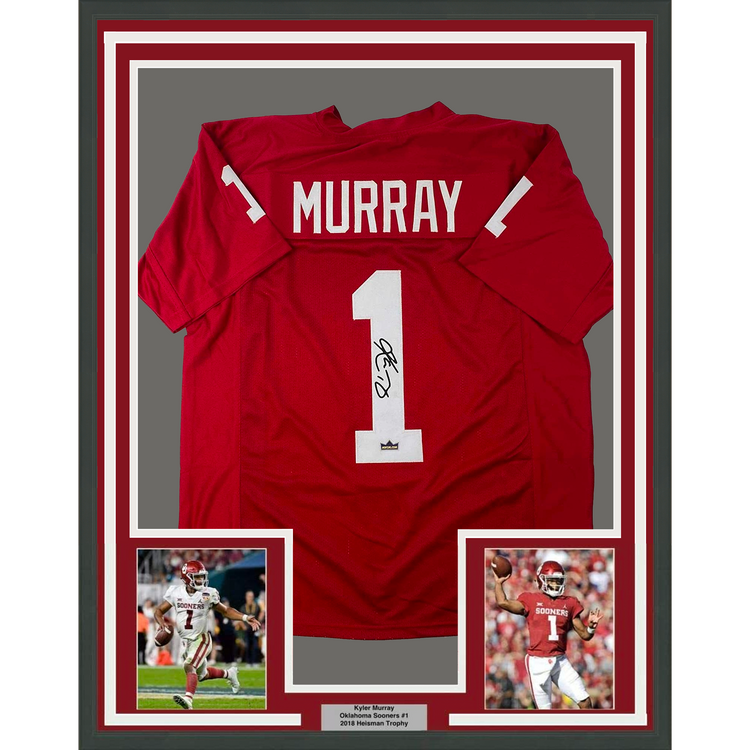 Framed Facsimile Autographed Kyler Murray 35x39 Oklahoma Red Reprint Laser Auto College Football Jersey