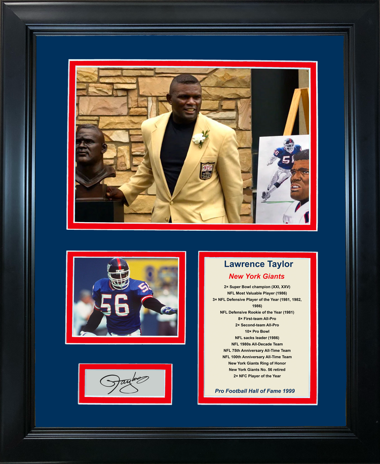 Framed Lawrence Taylor Hall of Fame Facsimile Laser Engraved Signature Auto New York Giants 11"x14" Photo Sig Collage