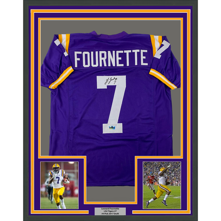 Framed Facsimile Autographed Leonard Fournette 35x39 LSU Purple Reprint Laser Auto College Football Jersey Size Men's XL