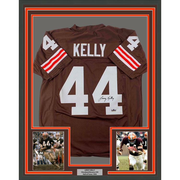 Framed Facsimile Autographed Leroy Kelly 35x39 Cleveland Brown Reprint Laser Auto Football Jersey