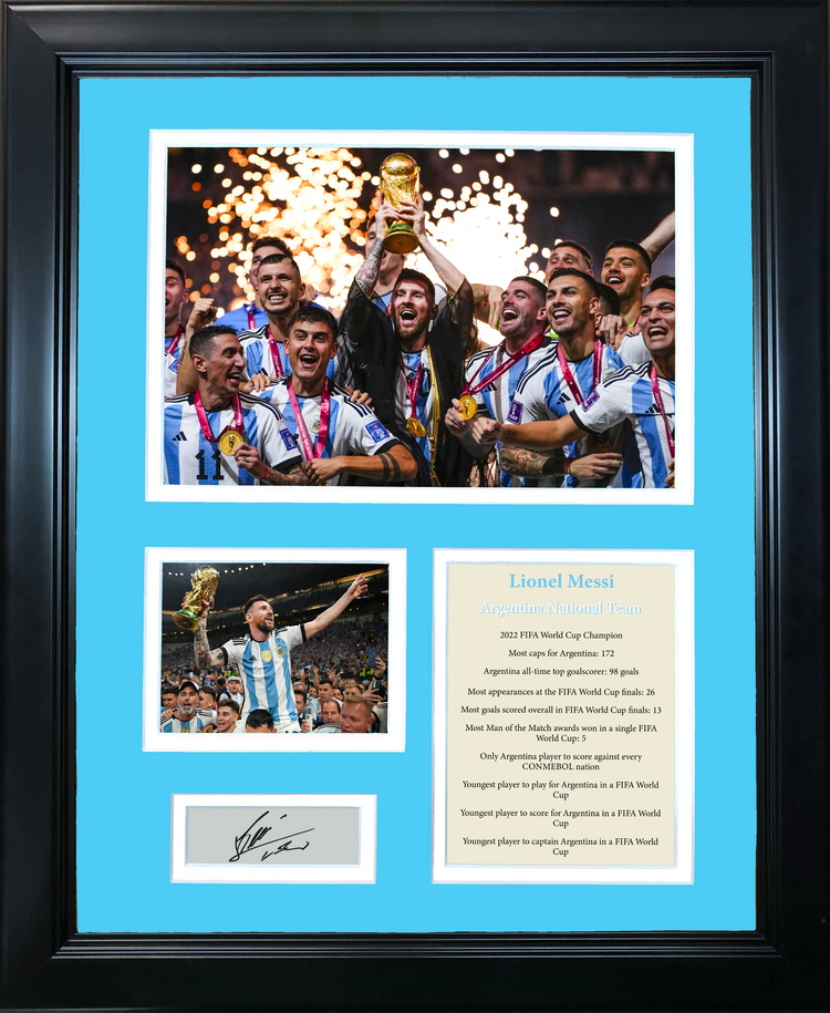 Framed Lionel Messi Argentina National Team World Cup Champions Facsimile Laser Engraved Signature Auto Soccer Futbol 11"x14" Photo Sig Collage