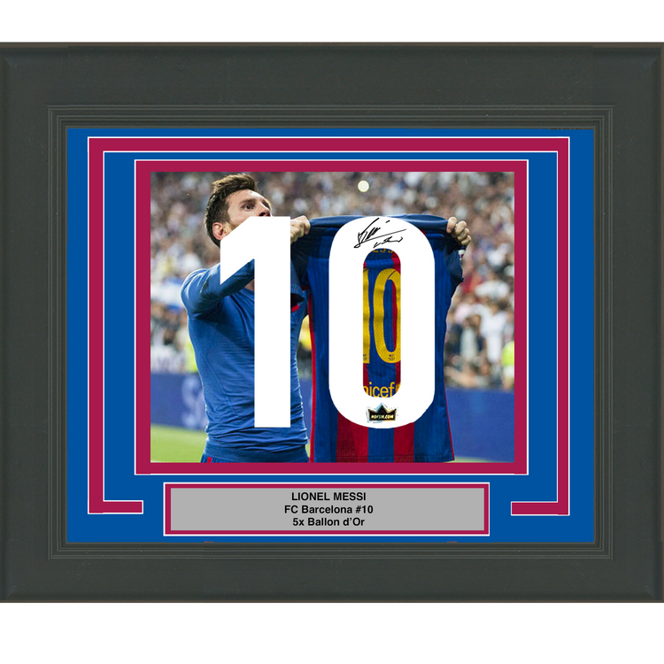 Framed Lionel Messi Facsimile Autographed Jersey Number 23x21 FC Barcelona Reprint Laser Auto Futbol Soccer Photo