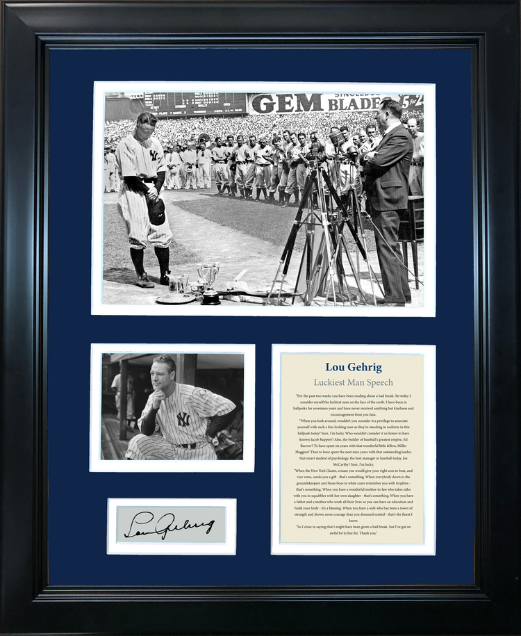 Framed Lou Gehrig Luckiest Man Speech Facsimile Laser Engraved Signature Auto New York Yankees Baseball 11"x14" Photo Sig Collage